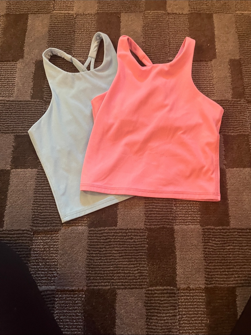 all in motion Ribbed Cropped Tank Tops — Coral Pink & Light Blue